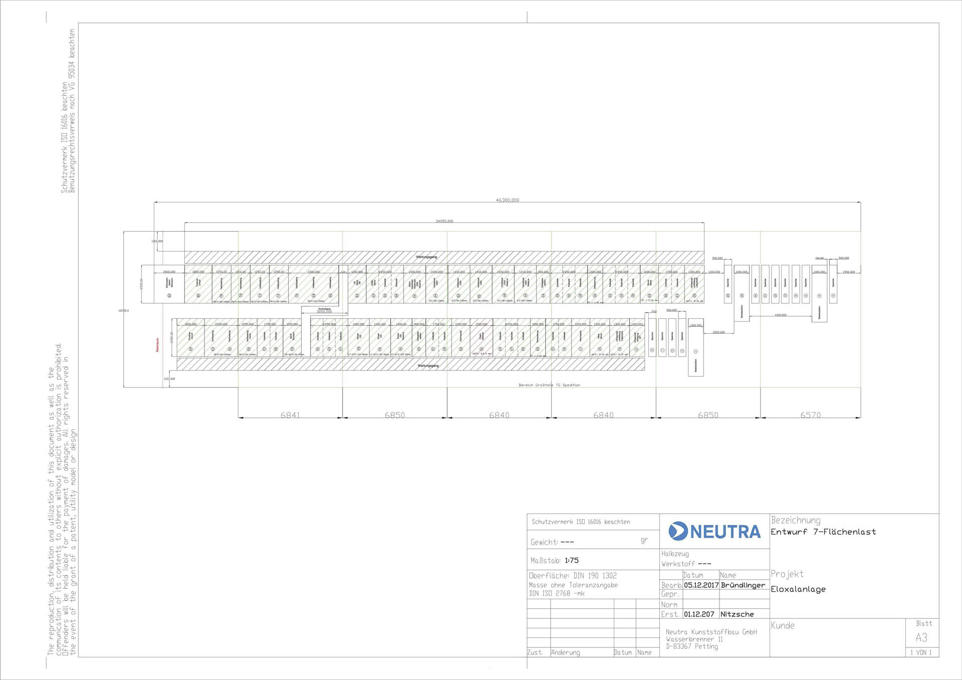 Konstruktionsplan einer Versuchsanlage für Ätztechnik